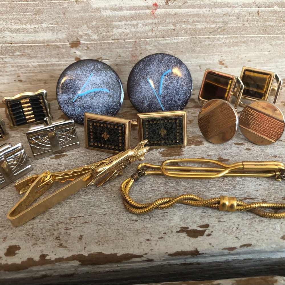 Vintage Cuff Links Tie Clasps Lot Mens Jewelry
